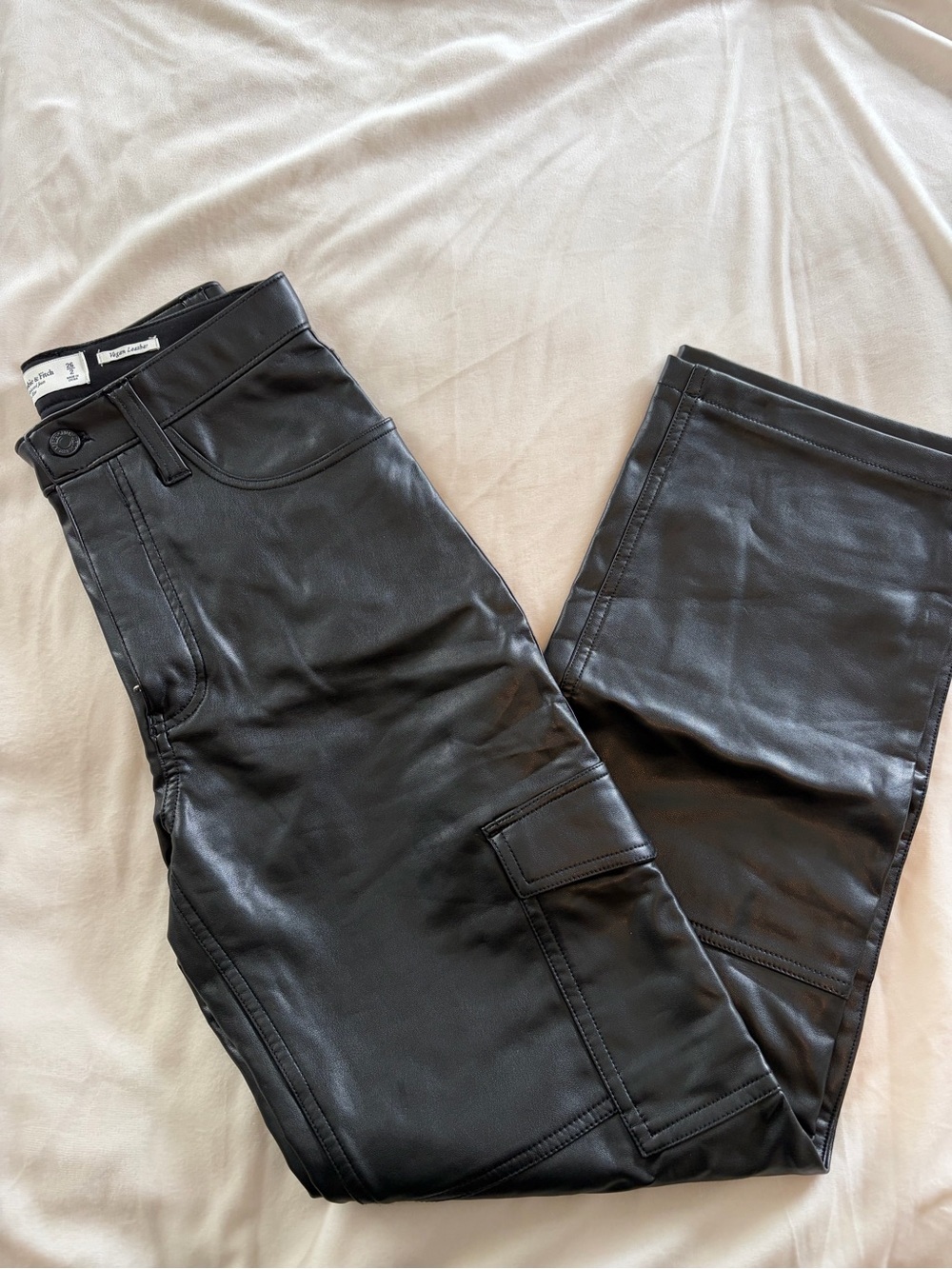 Abercrombie & Fitch Black Faux Leather Cargo Pants